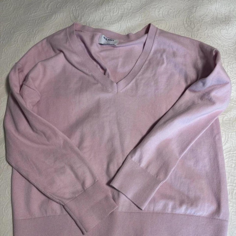 Old Navy SoSoft Lite Pink V-Neck Sweater Long Sleeve Pullover Knit Top Small